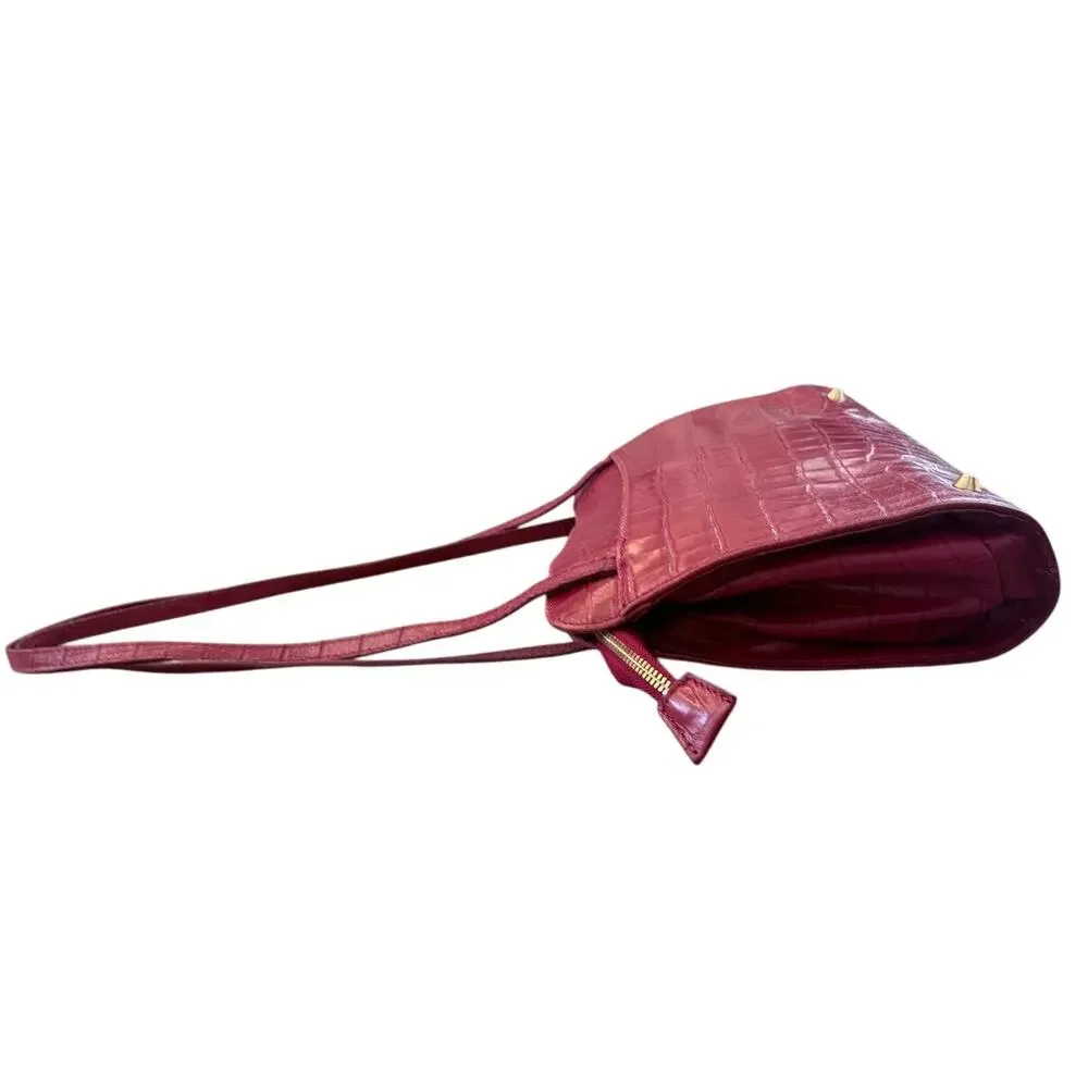 Divina Firenze Red Shoulder Bag Genuine Leather Croc Pattern Made in Italy